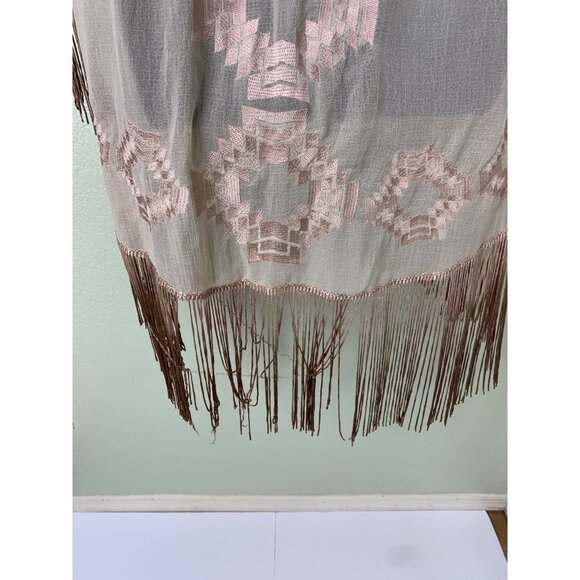 Judith March Cream Cardigan Duster With Embroidery And Brown Fringe Size Medium - Picture 9 of 15